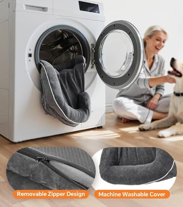 Ортопедичне ліжко для собак великих порід, м'яке плюшеве, з антиковзною основою, для зменшення тривоги, знімний чохол, сіре (71x58x16 см)