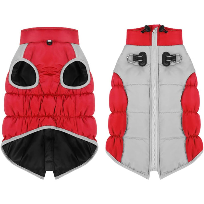 Водонепроникна куртка для собак на зиму: тепла, вітростійка, з D-кільцем та світловідбиваючими елементами. Підходить для собак маленьких та середніх порід (6XL), колір - червоний