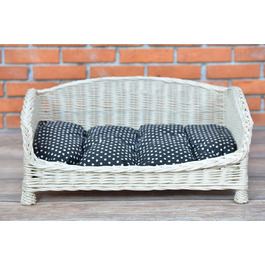 Корзина для собак і котів з плетіння лози з м'яким лежаком, 84x62x42 см, кремовий колір