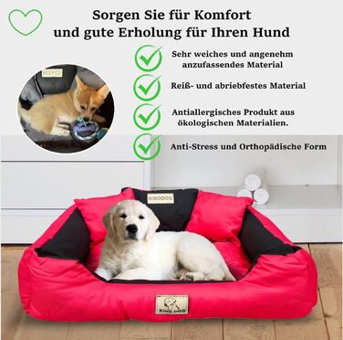 Крісло-ліжко для собак середніх порід King Dog, 75 x 65 см, миється, з можливістю персоналізації (ім'я), водонепроникний матеріал, силіконова наповнювач, червоний колір