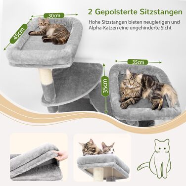 Драбина для котів Globlazer XXL, 189 см, сірий, з великою печерею та платформами