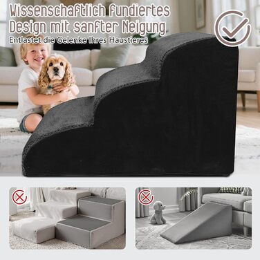 Сходинки для собак, 4 ступені, знімний поручень, неслизьке покриття, для ліжка та дивану, з високощільним губчастим наповнювачем (чорний)