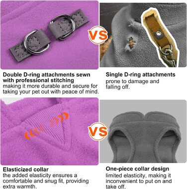 Пуловер для собак BEAUTYZOO з флісу, теплий зимовий пуловер для малих та середніх собак, куртка з D-кільцем, фіолетовий, розмір L (обхват грудей 48.2 см)