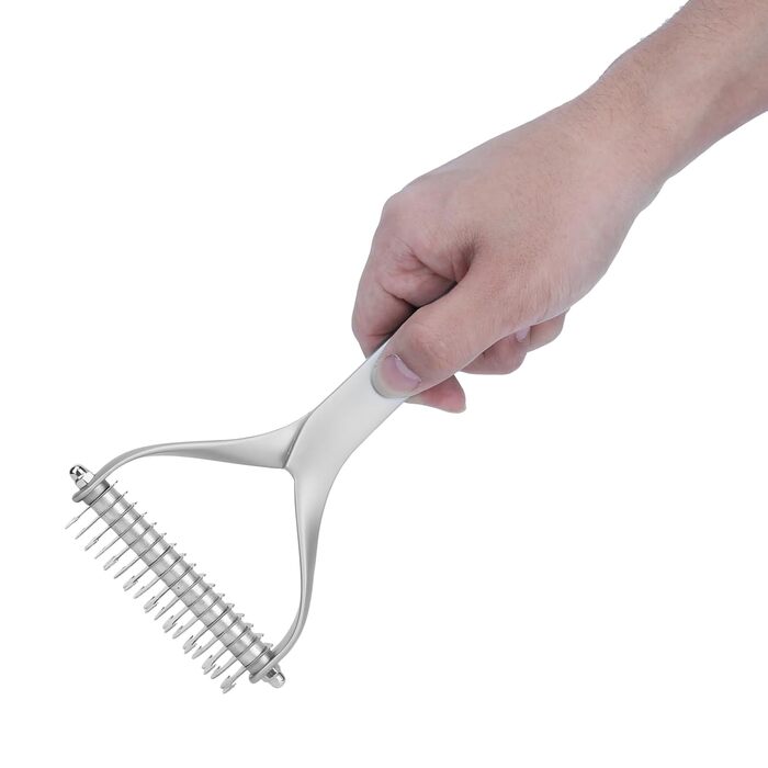 Інструмент для догляду за шерстю: двосторонній гребінець для підшерстка, щітка для цуценят та котів, гребінець з гострими зубцями для видалення ковтунів та відмерлого хутра (сріблястий)