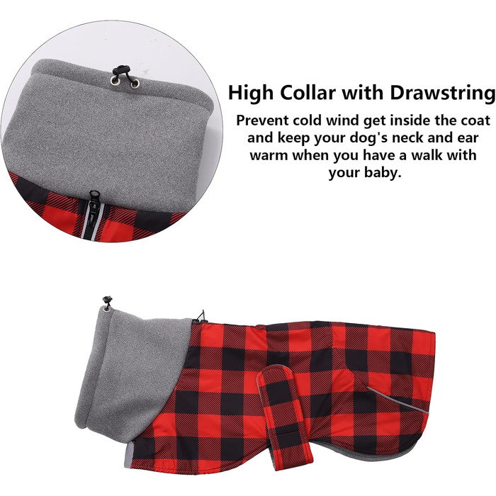 MOREZI Водонепроникна зимова куртка для собак, флісова підкладка, регульований пояс, світловідбиваючі елементи, для такс та схожих порід, розмір XS (довжина спини 29-32 см), в клітинку червоного кольору