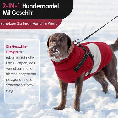 Теплий зимовий одяг для собак AOFITEE: куртка, жилет, водонепроникний, для великих порід (лабрадор, віндгорн, голден ретрівер), 2XL, бордовий