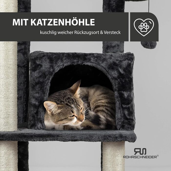 Котячий будиночок Rohrschneider Katzenbaum Travel XL з іграшкою та гамаком - стабільний котячий будиночок для великих котів (сірий)