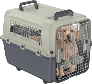 Транспортна клітка для собак FIVMEN 67x51x58,5 см з колесами, залізними вікнами та дверима, для перевезення собак у літаку, авто, подорожей