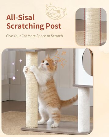 Дерев'яний когтеточка Heybly Kratzbaum 179 см з будиночком та гамаком, HCT121WB (Вінтаж-Сірий)