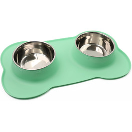 Набір мисок для тварин DIVCHI з силіконовим килимком, подвійний набір для котів, цуценят та маленьких собак (Vista Blue, M) Зелений M