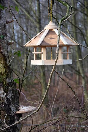 Дім для птахів Dobar® 21391e з годівницею, камуфляж, 35x35x29 см, натуральне дерево, обпалене