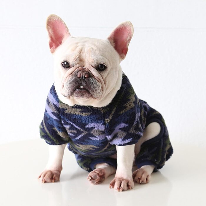 Піжама для собак, тепла, м'яка флісова, мила, костюм для цуценят, маленьких та середніх собак (Мops, Французький бульдог), розмір M, темно-синій