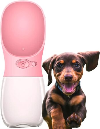 Edipets: портативна пляшка для води для собак, 350 мл, антибактеріальна, без витоку, BPA-free, для активного відпочинку (Рожева)