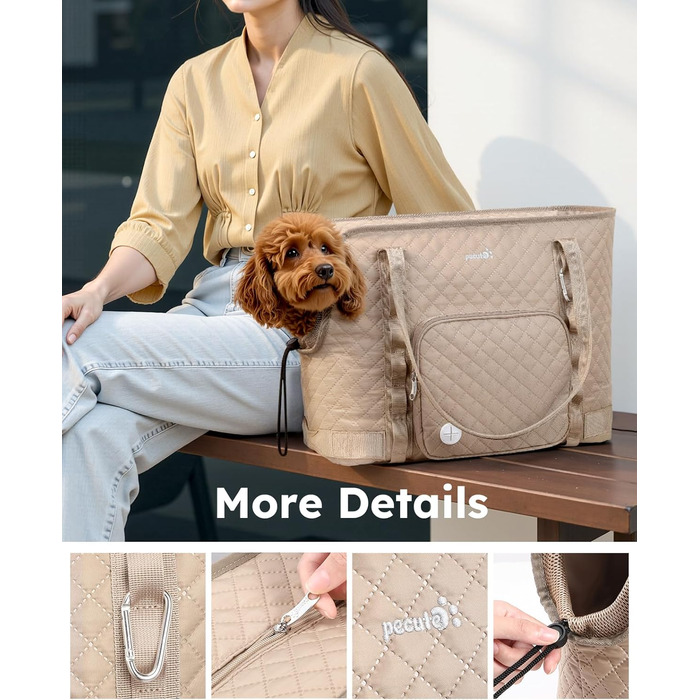 Транспортна сумка для собак Pecute, XL, 43x35x20 см, до 6 кг, для маленьких собак та котів, бежева