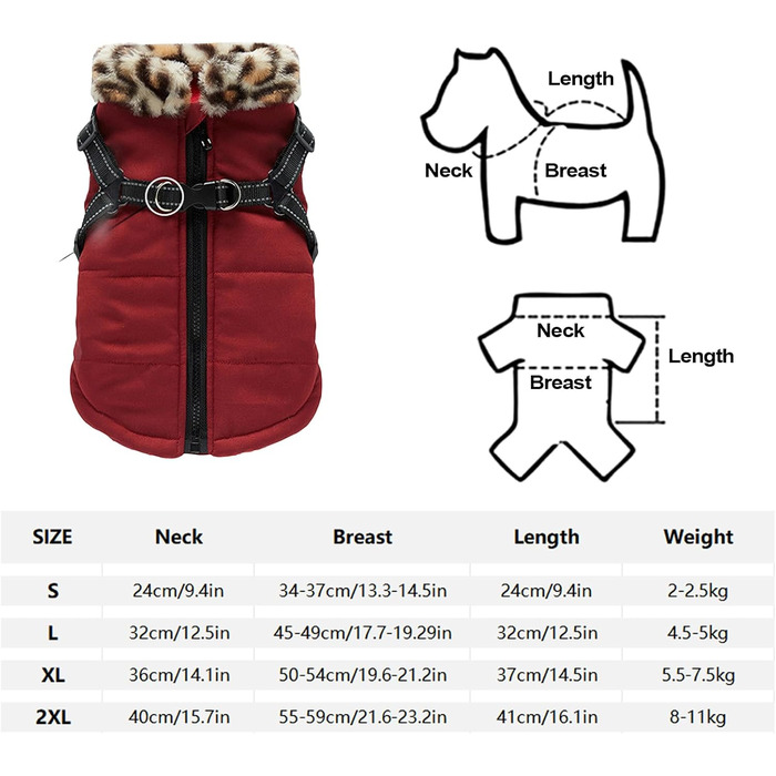 Зимовий теплий одяг для собак: водонепроникна жилетка з інтегрованим шлейкою | Для малих, середніх собак | Колір: Бордовий