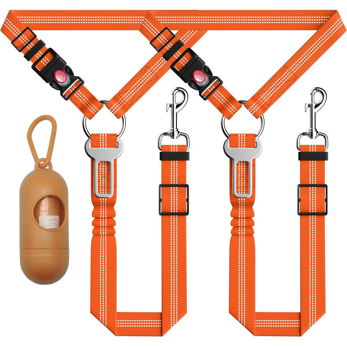 Автомобільний нашийник-пояс для собак Seyezo, 3 шт., регульований, світловідбиваючий, для кріплення до автокрісла, рожевий та помаранчевий