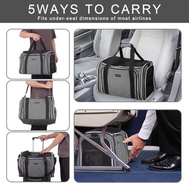 Сумка-переноска для котів та собак Baghler, сіра, середнього розміру, розширювана, складна, з підкладкою з флісу, для подорожей, схвалена авіаперевозниками