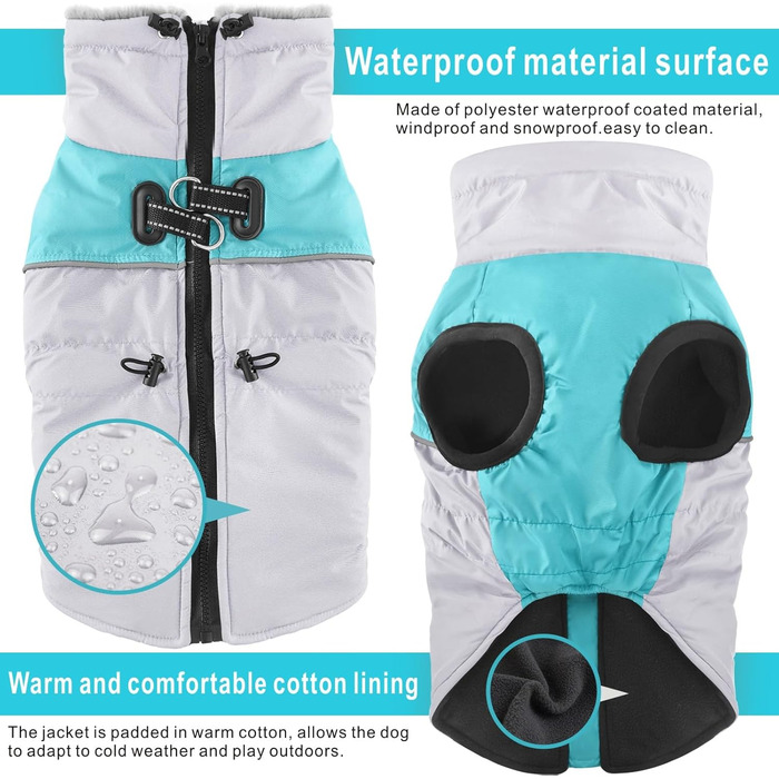 Водонепроникний зимовий одяг для собак, теплий флісовий костюм, жилет для собак з шлейкою (синій, 3XL)