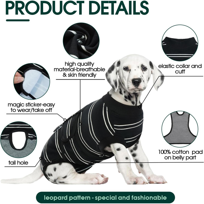 Body для собак після кастрації Kuoser - дихаючий одяг для собак та котів, захист від облизування ран, альтернатива електронного нашийника, чорний, XS (обхват грудей 32-40 см)