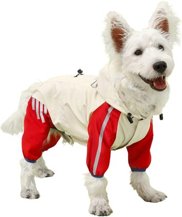 Дощовик для собак з отворами для зчеплення, легкий, водонепроникний, вітронепроникний, з світловідбиваючими смугами, одяг для тварин, пончо-куртка для маленьких та середніх собак, розмір L, (2XL: довжина спини:39см/15.3 дюйми; обхват грудей:55см/21.6 дюйм