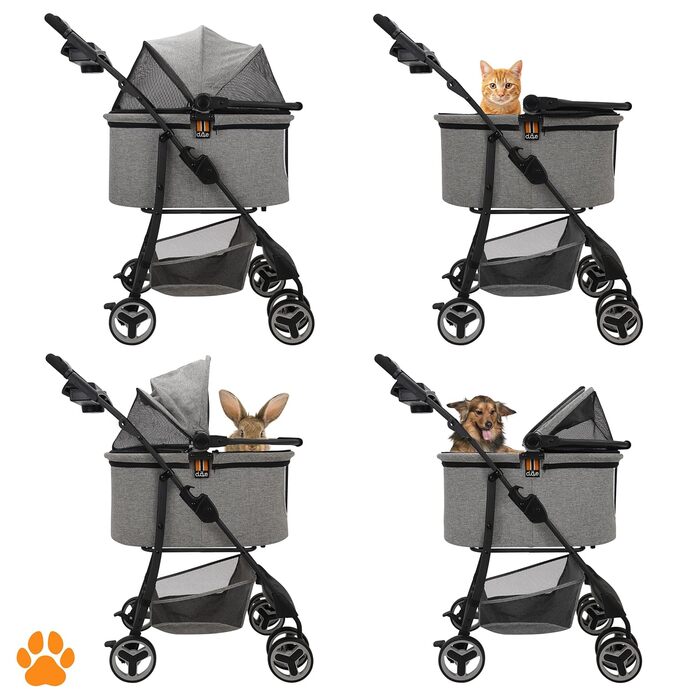 Візок для собак 2-в-1 CECE з переносною коробкою | Складаний візок-коробка для собак сірого кольору з додатковим кошиком для покупок та аксесуарів