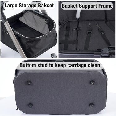 Візок для тварин для маленьких та середніх собак, котячий візок, система подорожей, чотириколісний візок для собак з пеленатором, вхід на блискавці/тримач для напоїв/кошик для зберігання