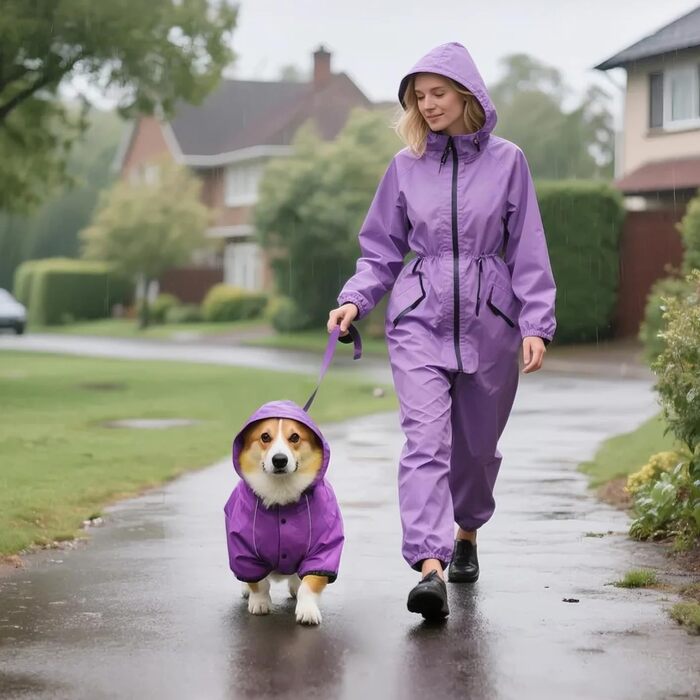 Водонепроникний дощовик для собак Idepet, дощова куртка для собак, захист від вітру та води, з капюшоном, зелений (M, Lila)