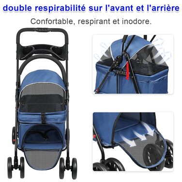 Дитяча коляска для собак та котів Homewell, складана, до 20 кг, з сумкою та підсклянником (блакитна)