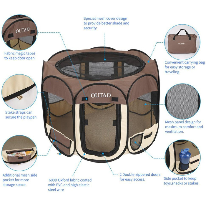 Клітка-манеж для тварин Robereanw, переносна клітка для цуценят, собак, котів, кроликів та дрібних тварин (M)