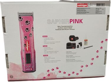 Набір для стрижки собак EHASO HEINIGER Profi Saphir: акумуляторна машинка, насадки, миска для води (рожева)