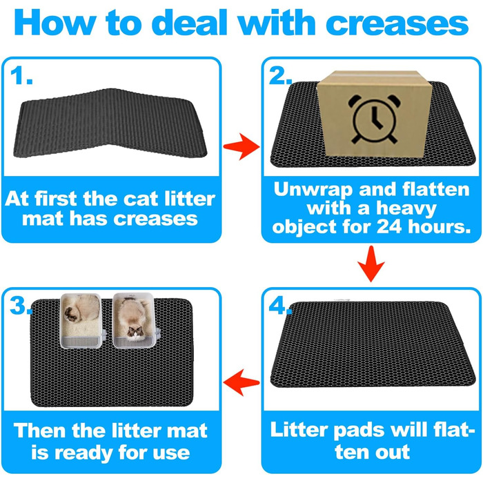 Килимок для котячого туалету 90x60 см, двошаровий, неслизький, з дизайном стільових сот, EVA матеріал (чорний)