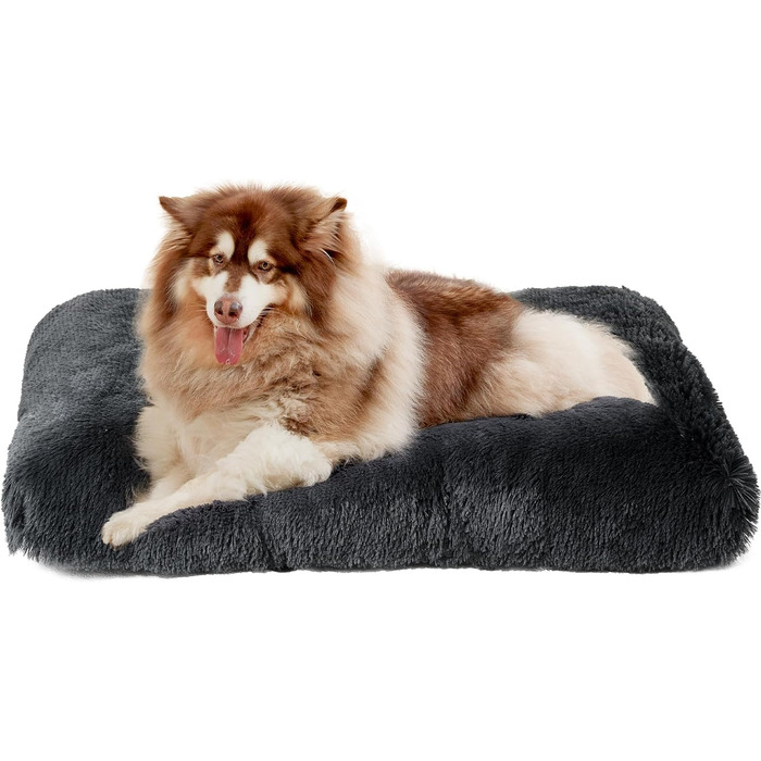 М'яке ліжко для собак EHEYCIGA, великі породи, XXL, 120x90 см, знімний чохол, антиковзаюче, плюшеве, темно-сіре