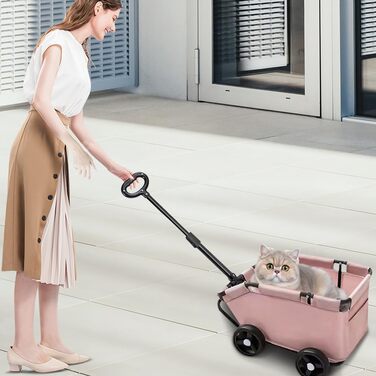 Дитяча коляска для собак середніх порід, до 25 кг, 4 колеса, складана, для подорожей, сірий/рожевий (51 x 35 x 31 см)