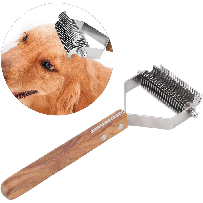 Гребінець для підшерстка собак та котів - для вичісування, видалення ковтунів, дворядний дерев'яний гребінець, щітка для грумінгу котів та цуценят