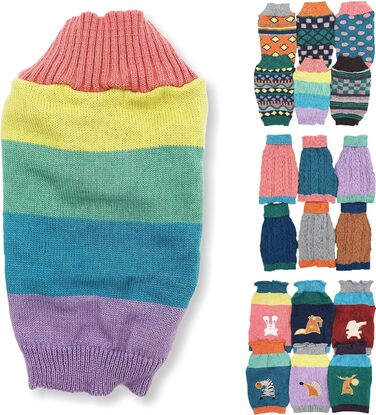 В'язаний теплий пуловер для собак - стильний зимовий одяг для малих та великих тварин. Розміри XXS (20,3 см), L (18 см), рожевий в смужку