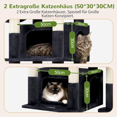 Комплекс для котів Globlazer XXL 192 см з двома печерами, сізалевим стовпом, платформами для великих котів (до 5) темно-сірий