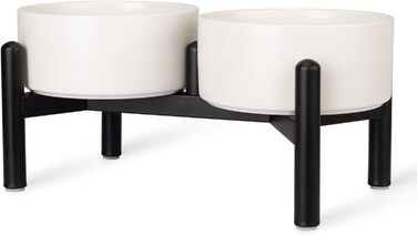 Підвищена годівниця для собак, набір - 2 годівниці з кераміки на металевому стійці, 850 мл, для малих та великих собак, колір: білий, розмір: середній