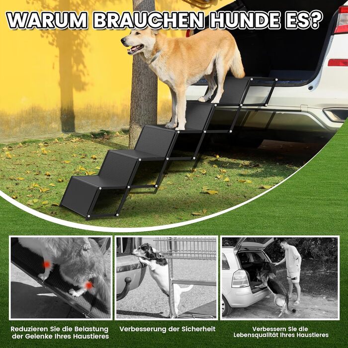 Сходинки для собак XARILK - 5-ступенева складана трепетка з алюмінію, до 110 кг, 44 см, для авто, позашляховиків, ліжок та вантажівок