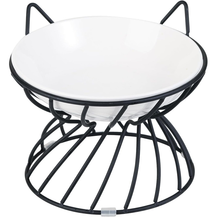 Підвищена годівниця для котів, керамічна, 250 мл, біла. Набір мисок для котів з антиковзним металевим підставкою, запобігає блювоті.