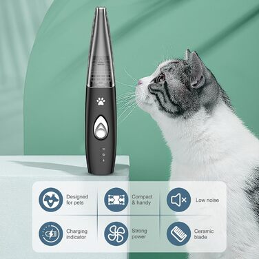 Триммер для собак та котів Ankilo 2-в-1 з пилососом, 6000 об/хв, USB, для догляду за лапами та очима