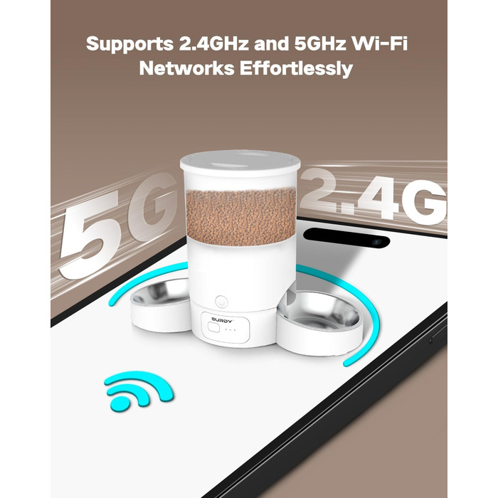 Автоматична годівниця для котів і собак SURDY 3L з Wi-Fi (2,4G/5G), 2 миски, керування через додаток, програмований таймер на 1-10 годувань, голосовий виклик 10 сек.