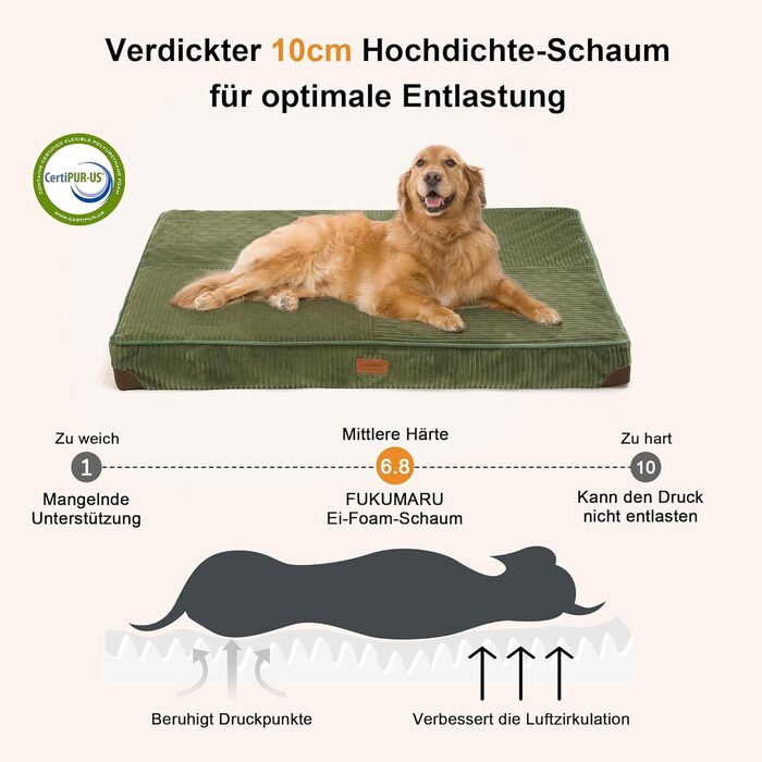 Ортопедичне ліжко для собак FUKUMARU - 91x56x9 см, зелене, водонепроникне, з антиковзким покриттям