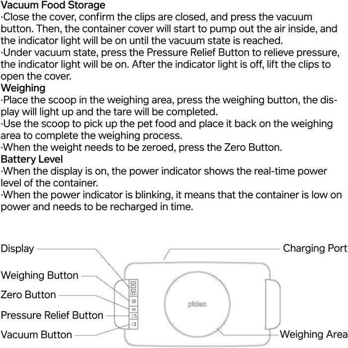 Контейнер для зберігання корму для тварин з вагами Pidan, 7.7 кг, вакуумний, для собак та котів