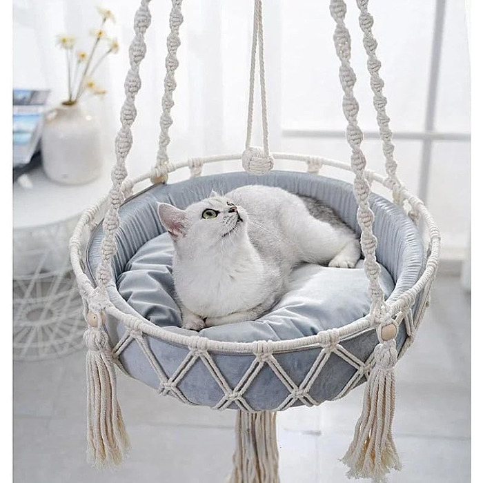 Гамак для кота Nicoone Katze, бавовна, підвісне ліжко для кота, гамак для вікна, гніздо для кота, підвісна котяча ліжечко, білий, 45 см