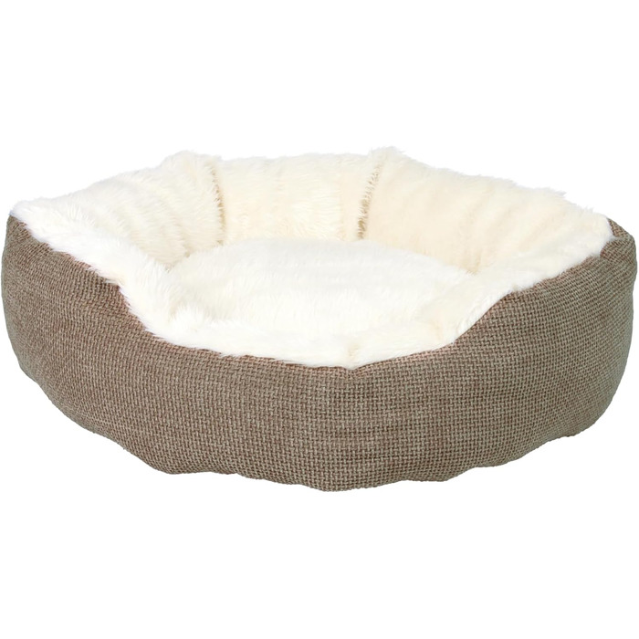 Тріксі лежанка для собак Юма, діаметр 45 см, коричнево-біла - м'яке ліжко з довгого ворсу - корзина для маленьких собак з інтегрованим подушечкою, 37041