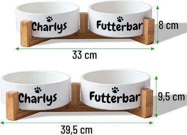 Керамічний двомісний набір мисок з іменем для собак та котів - персоналізований набір мисок з/без підставки | Миска для собак, миска для котів, годівниця для тварин | великі та маленькі чотирилапі | 2x 500мл, з підставкою