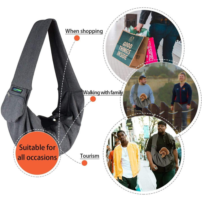 Сумка-кенгуру Jespet Bequemes для собак та котів, сіра. Зручна, дихаюча, з м'якого трикотажу, з кишенею, для подорожей, машинна стирка