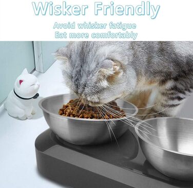 Підвищені годівниці для котів 2 шт. з нержавіючої сталі, нахил 15°, антиковзний стійкий, запобігає нудоті, придатні для миття в посудомийній машині