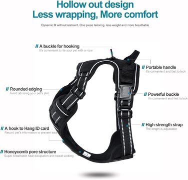 Шлейка для собак Funkeen Anti-Pull, для маленьких, середніх та великих собак. М'яка, дихаюча, регульована, чорна (чорний, S)