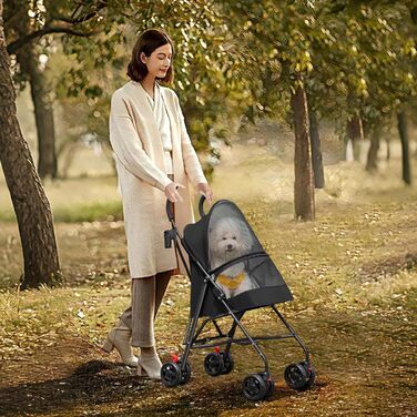 Візок для собак Homewell 2в1: візок-будка, сумка-переноска з підсклянниками, складна конструкція, гальмо та захист від дощу, візок-джерсі для домашніх тварин (чорний)